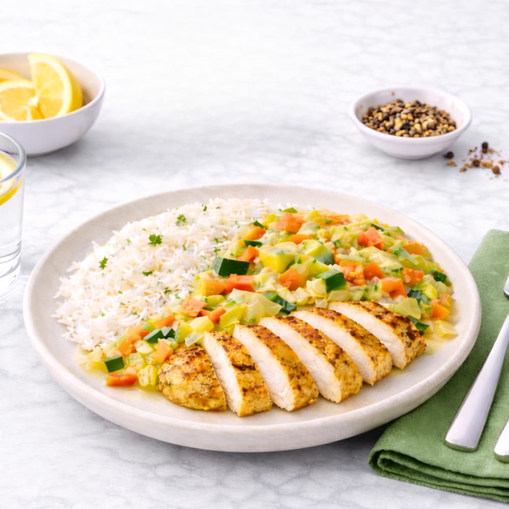 Färdig matlåda med Gröncurrykyckling med basmatiris & grönsaker